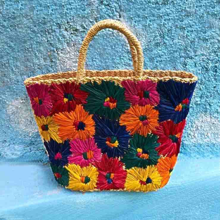 borsa in abaca decorata a fiori