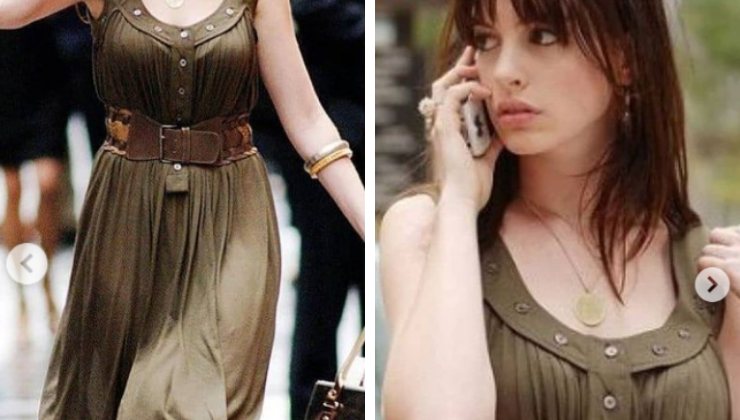 Anne Hathaway sul set di Il Diavolo veste Prada