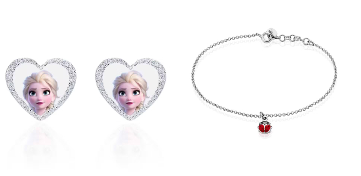 orecchini elsa e bracciale coccinella stroili oro per bambine 