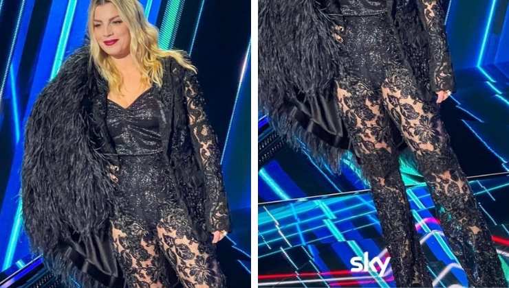 Emma Marrone outfit piumato