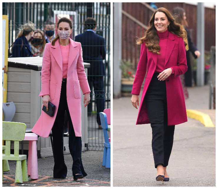 Kate Middleton cappotto e maglione rosa e magenta