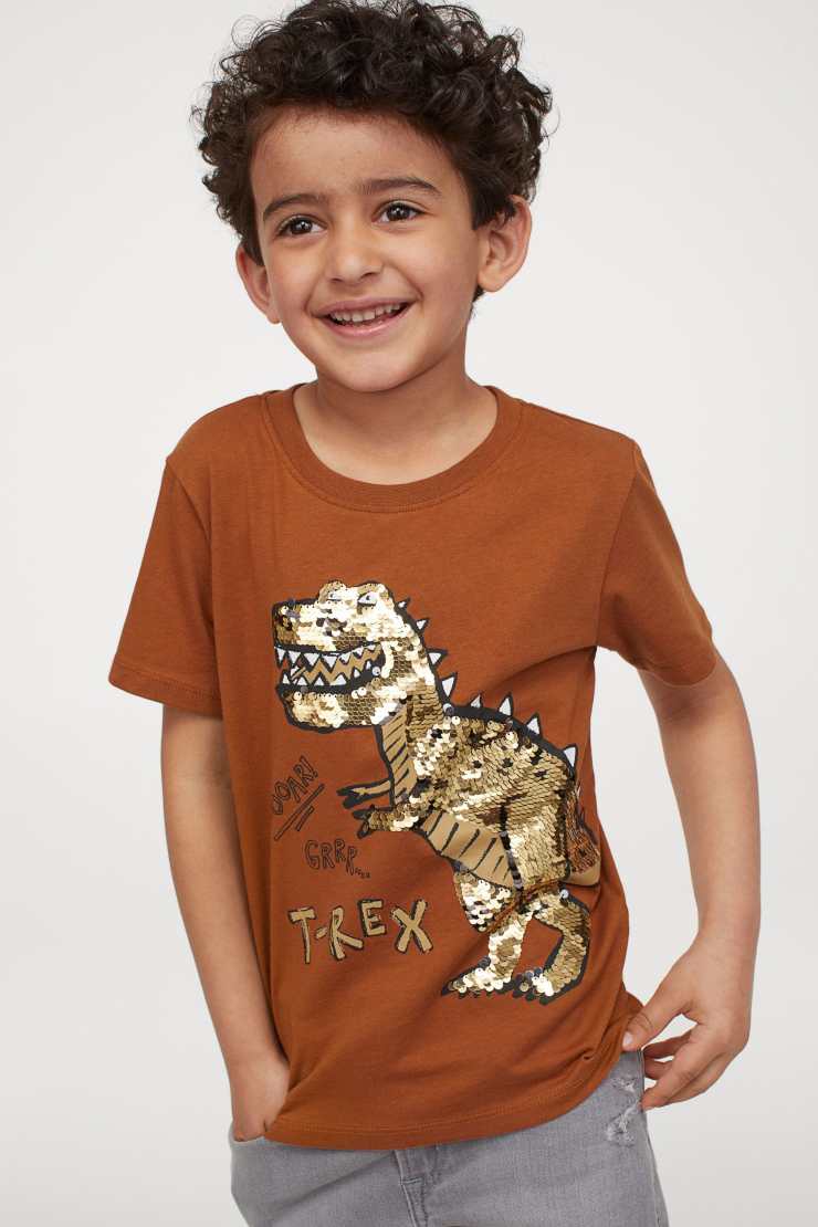 maglietta paillettes con dinosauro 