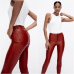 leggings effetto pelle rosso zara