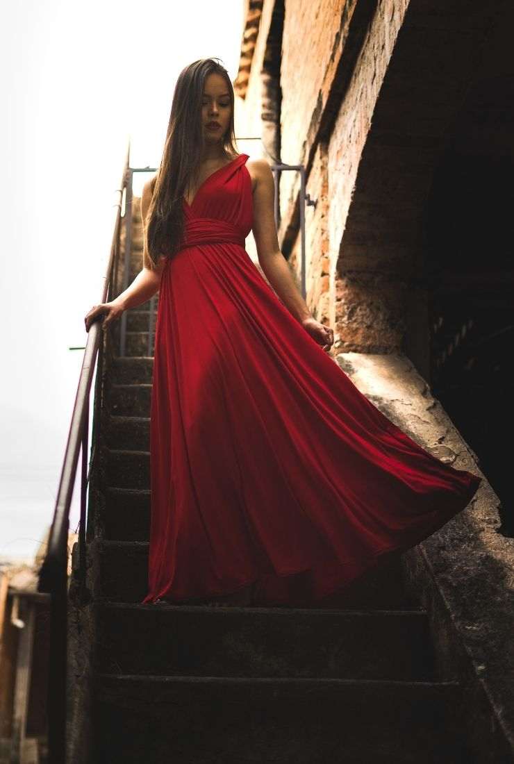 long dress rosso di seta