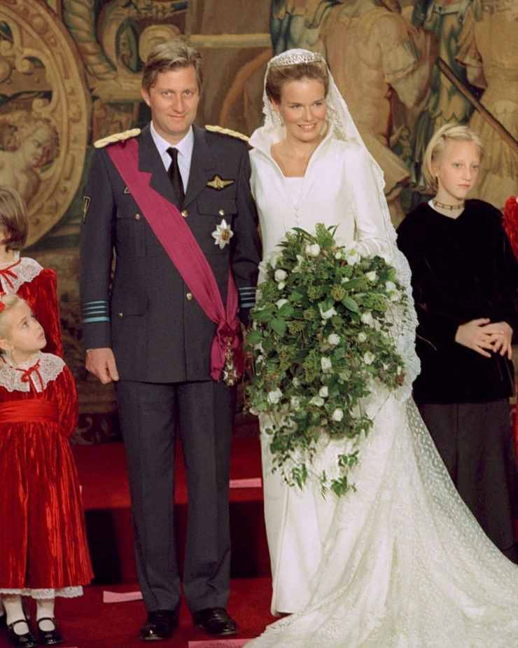 Mathilde del Belgio con vestito da sposa