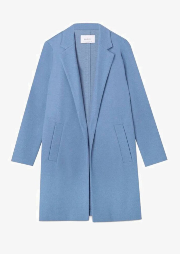 cappotto azzurro da donna senza bottoni