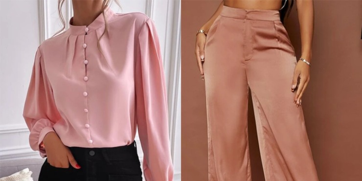 blusa seta rosa e pantalone palazzo rosa