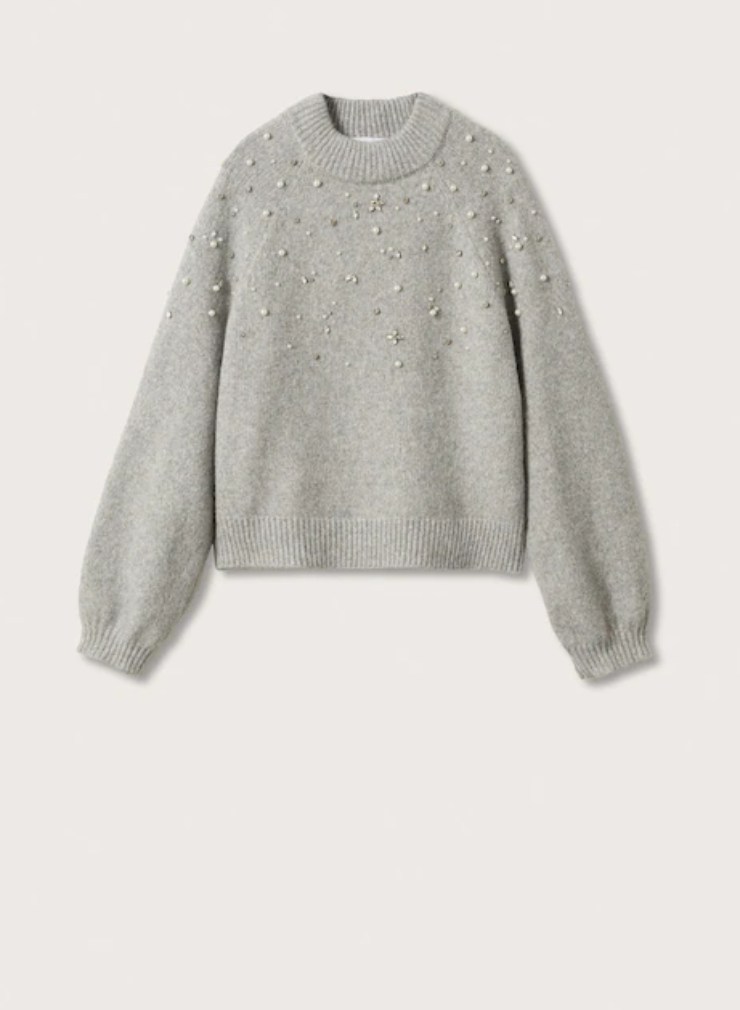 Pullover grigio con perle