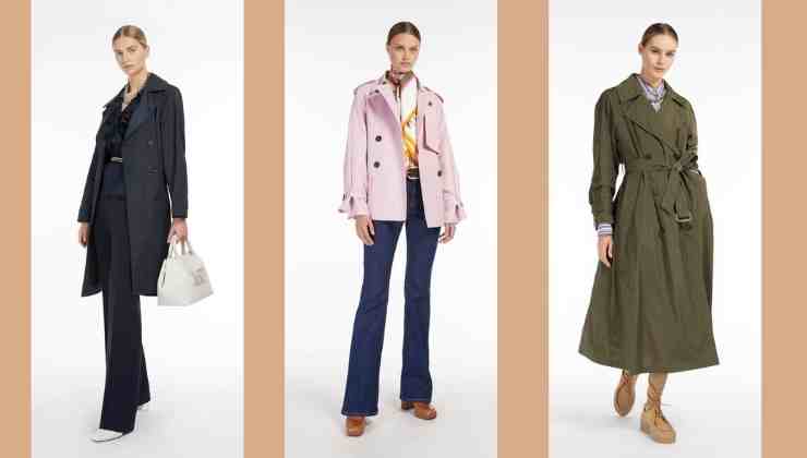 modelle trench rosa, marrone e verde