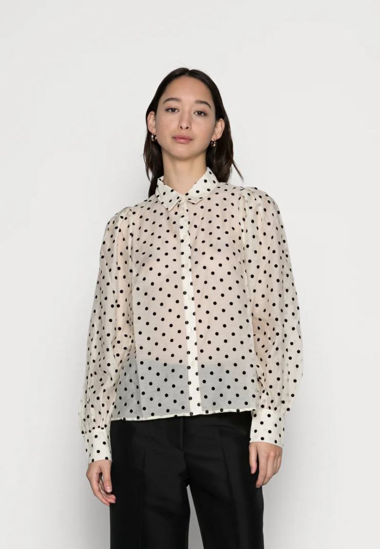 camicia da donna a pois bianca a nera