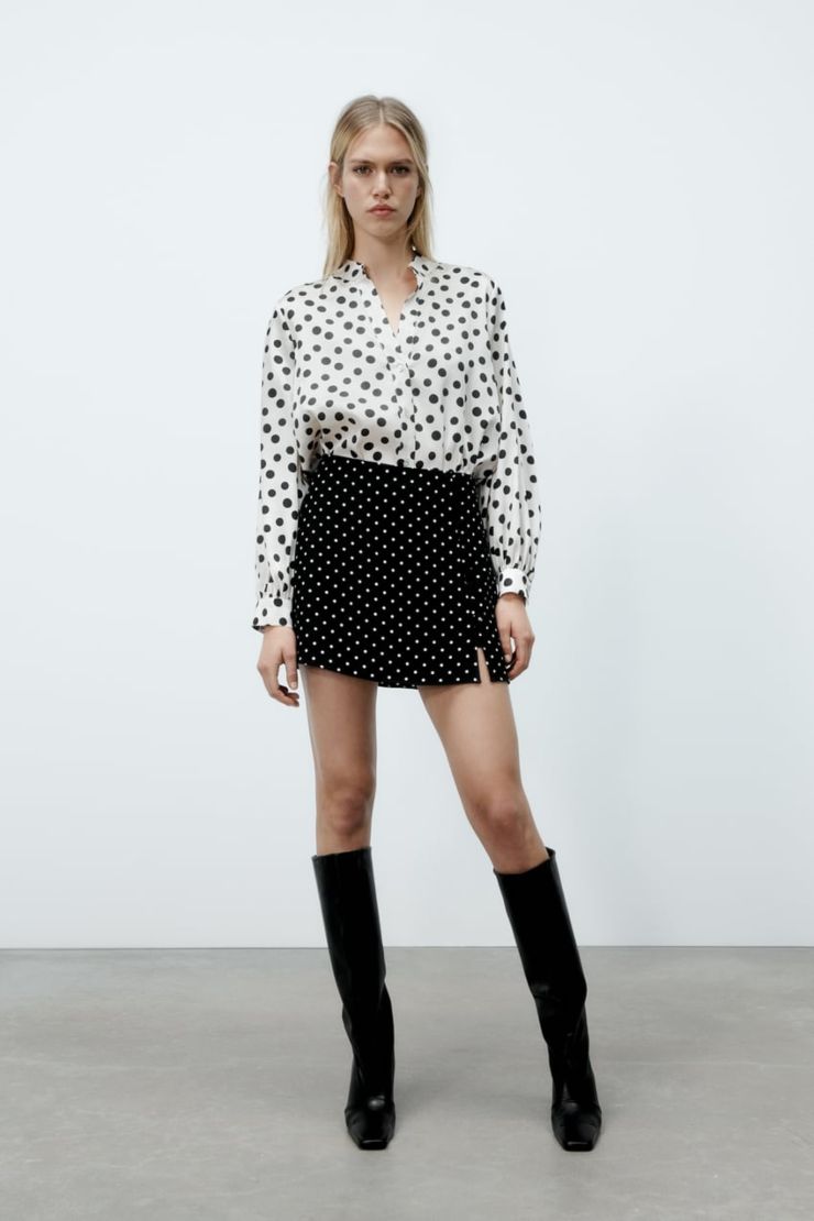 camicia a pois bianca e nera