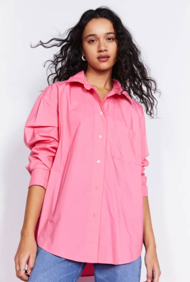 camicia over size rosa h&m