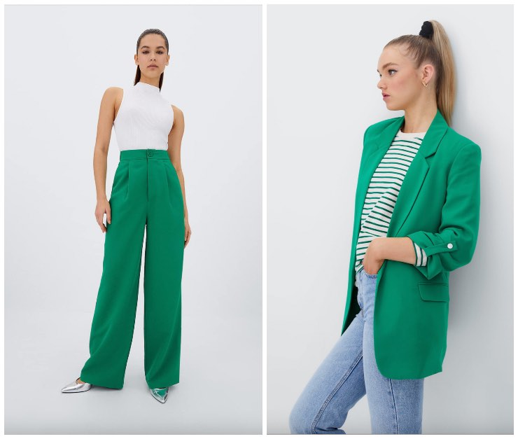 look Blazer e pantaloni verde prato