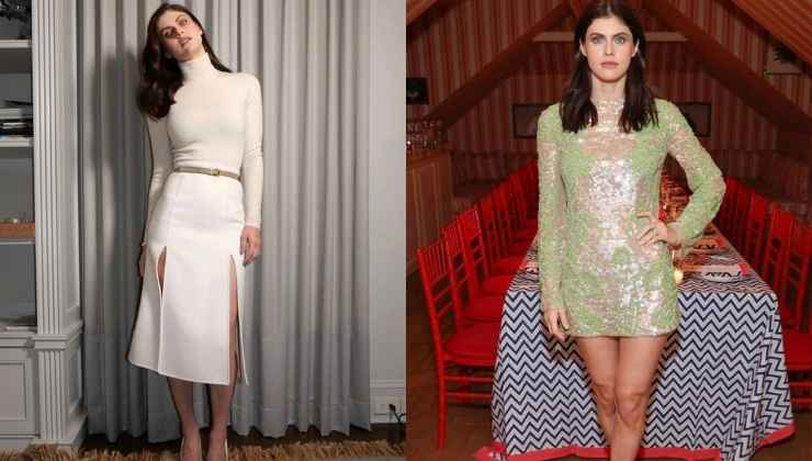 alexandra daddario abito bianco e paillettes