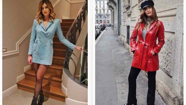 francesca ferragni abito blu e cappottino rosso