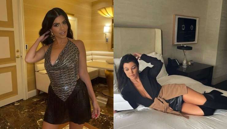 kourtney kardashian abito lustrini e nero e marrone