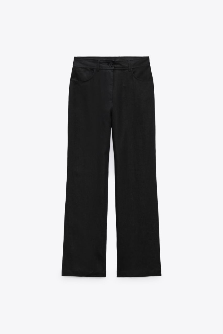 pantalone nero largo lino zara