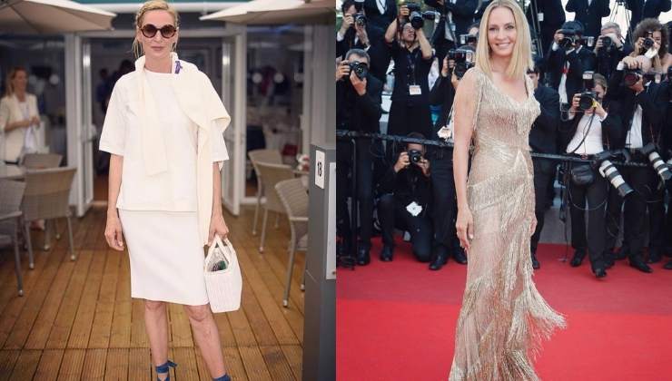 uma thurman abito bianco e con frange