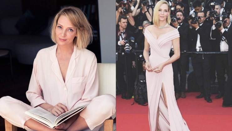 uma thurman abito roa e suit bianco