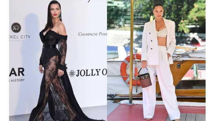 adriana lima tailleur bianco e abito pizzo nero