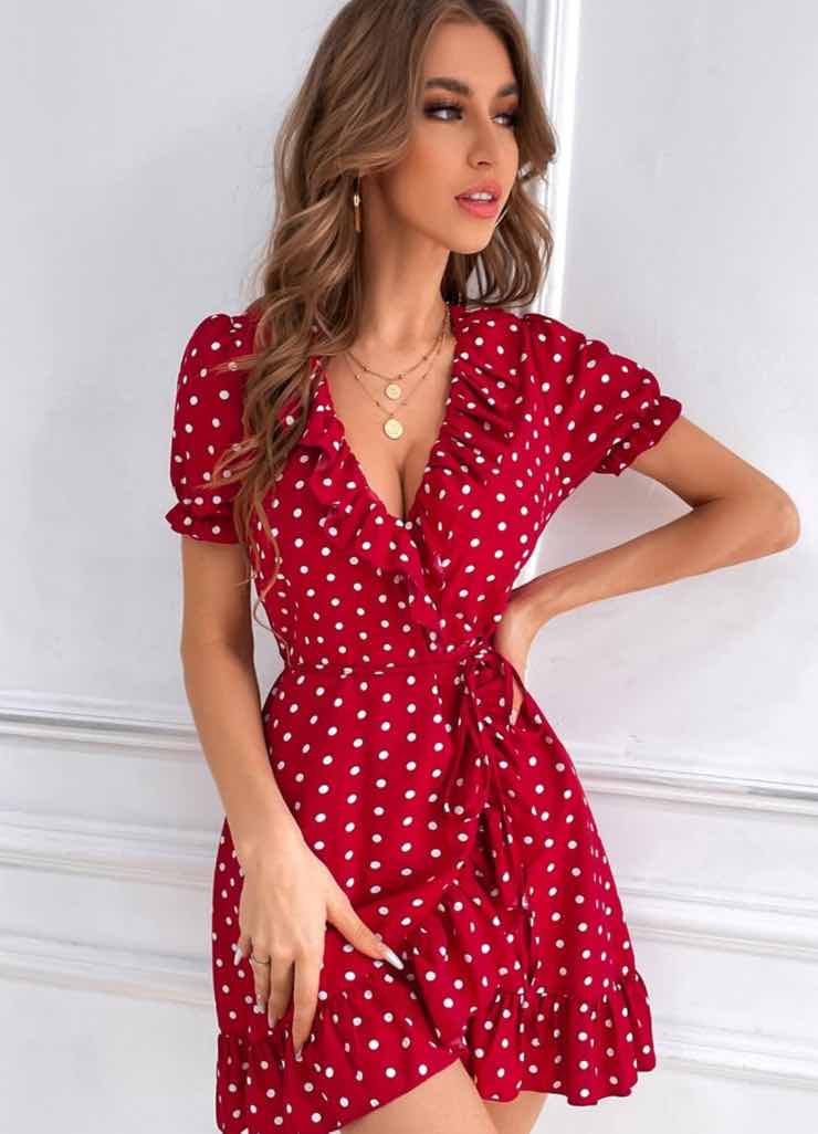 vestito pois rosso